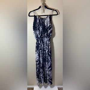 Black and white floral design halter dress
